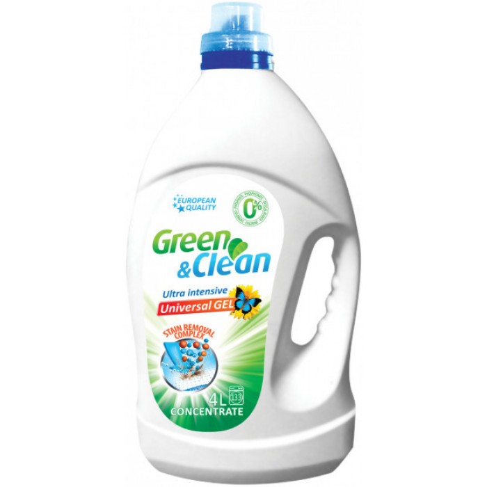 Безфосфатний гель для прання білої та кольорової Green & Clean Ultra Intensive Universal Gel, 4л (133 прання) - 